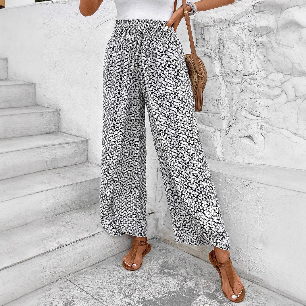 Women's Palazzo Pants with Wide Leg and Gathered Elastic Waistband Mune Fashion