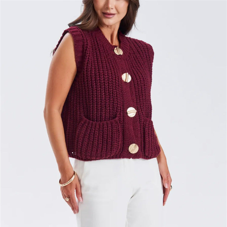 Women Chunky Knit Oversized Cardigan with Decorative Buttons Mune Fashion