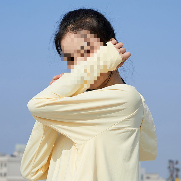 Women's Lightweight Sporty UV Protection Hoodie with Short Cropped Cut, Raglan Sleeves & Thumb Holes Mune Fashion