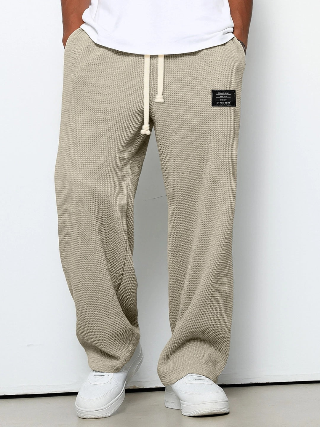 Men's casual waffle knit lounge pants with drawstring and straight cut Mune Fashion