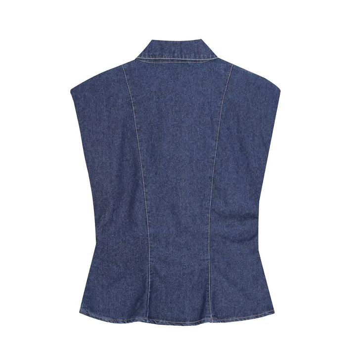 Women's Tailored Denim Set with Sleeveless Shirt Blouse and Wide High-Waist Trousers Drune