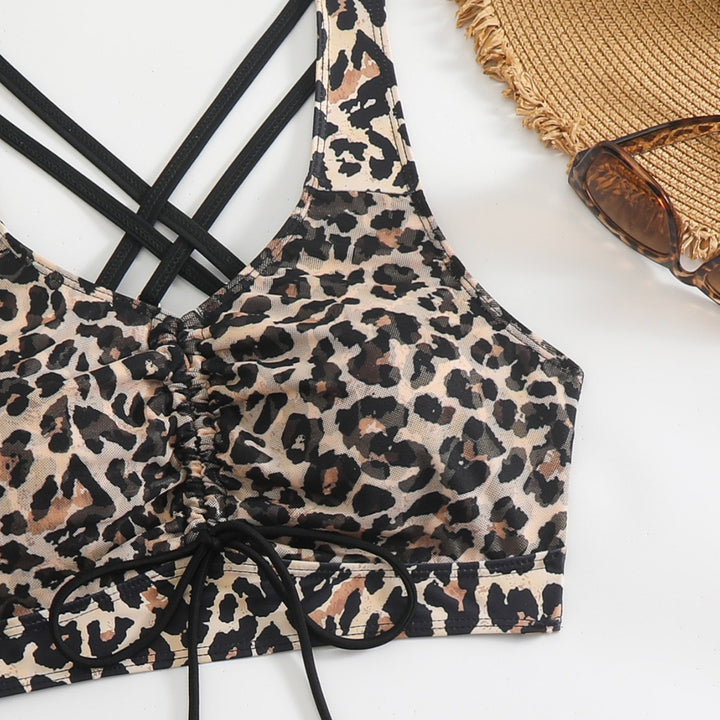 Women's bikini set with fashionable leopard print and adjustable skirt Mune Fashion