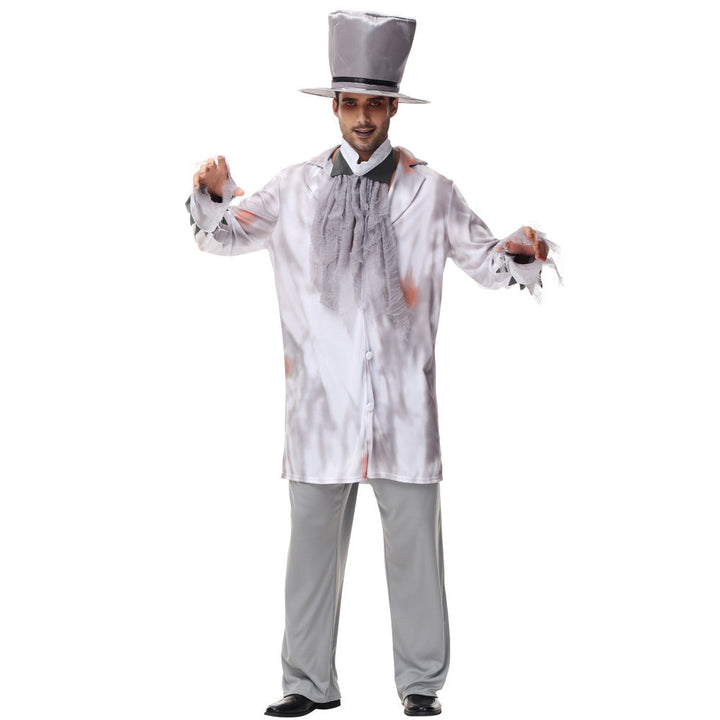 Men's Creepy Ghost Costume with Stylish Hat and Torn Details Mune Fashion