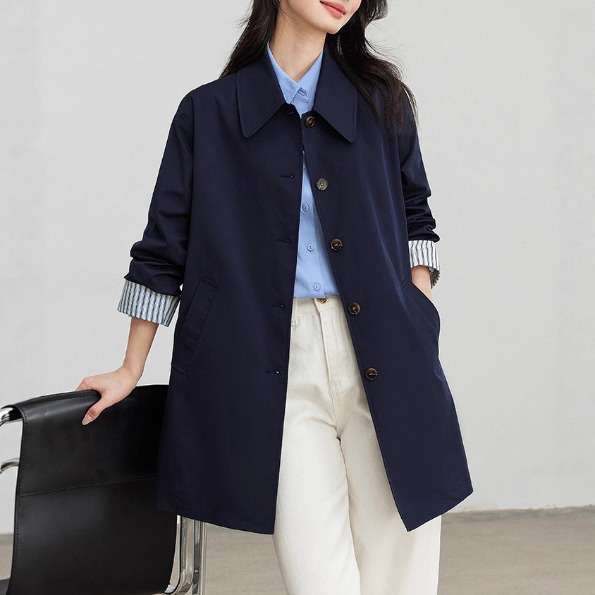 Women’s Fashionable Transitional Jacket with Wide Collar and Button Details Mune Fashion