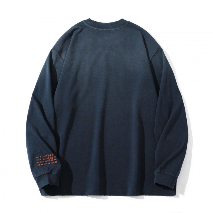 Unisex Oversize-Longsleeve Sweatshirt with Gothic Logo Embroidery and Washed Finish Mune Fashion