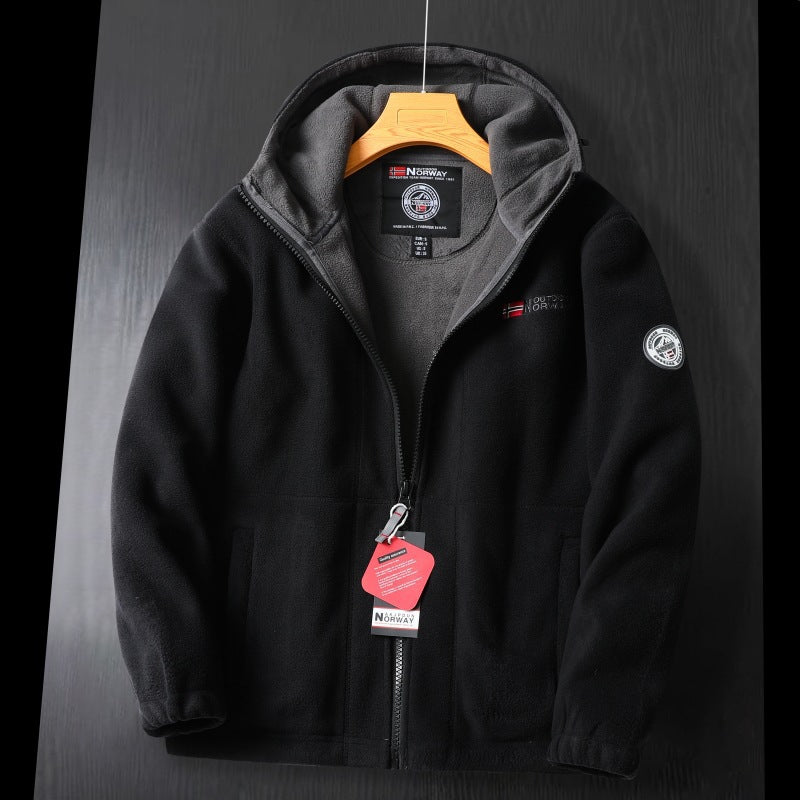 Women's Hooded Fleece Jacket in Outdoor Look with Double Layer Microfleece Lining, Zipper and Elastic Cuffs Mune Fashion