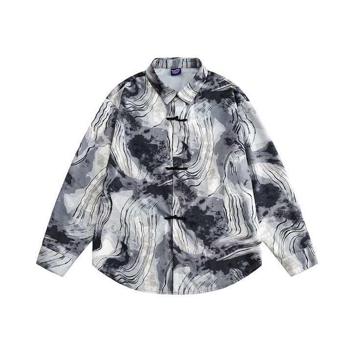 Unisex Boxy Overshirt Jacket with Marble Print and Traditional Toggle Closure Look Mune Fashion