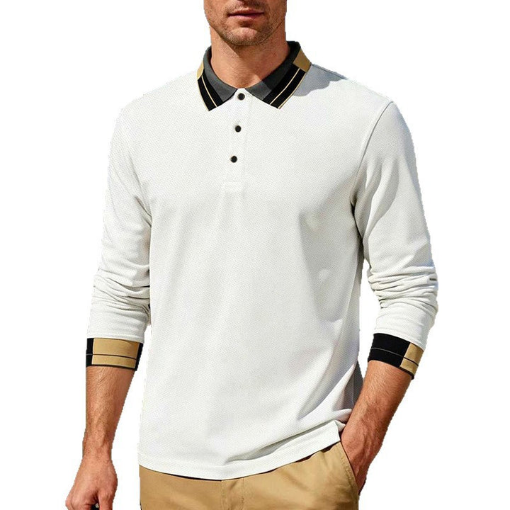 Men's long-sleeve polo shirt with contrast collar and ribbed cuffs Mune Fashion