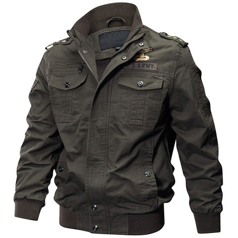Men's military-inspired bomber field jacket with epaulettes, concealed zipper, and flap chest pockets Mune Fashion