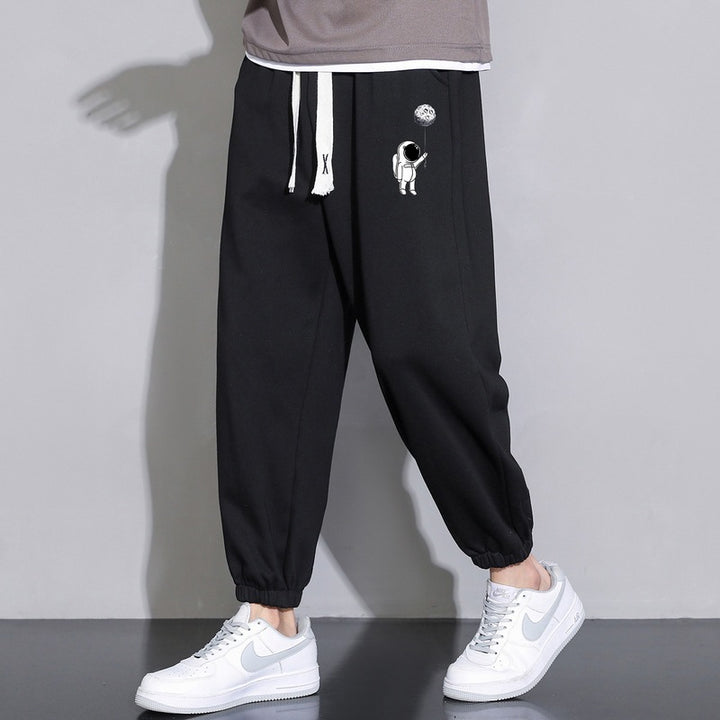 Men's Loose Jogging Pants with Astronaut Print, Drawstring Waistband and Elastic Cuffs Mune Fashion