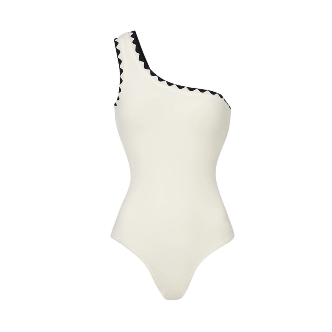 Women's One-Piece Swimsuit with Asymmetric Design and Matching Skirt Mune Fashion