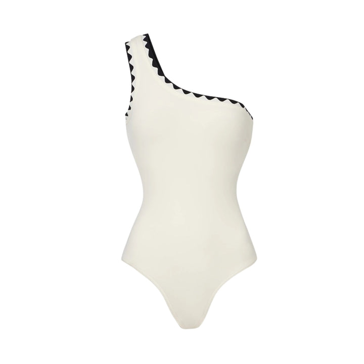 Women's One-Piece Swimsuit with Asymmetric Design and Matching Skirt Mune Fashion