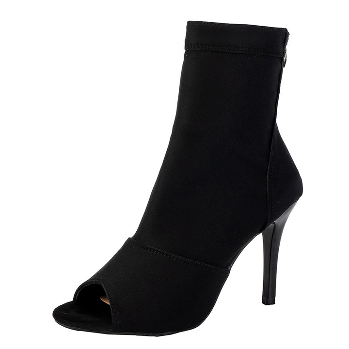 Women's Open Toe Ankle Boots with Stretch Shaft and Slim Stiletto Heel Mune Fashion