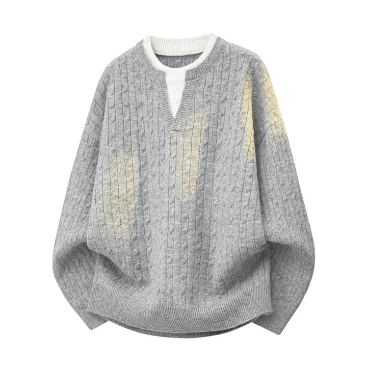 Women Oversize Cable Knit Sweater with High Roll Neck and Button Placket Mune Fashion