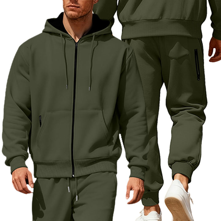 Men's hooded sweatshirt set with full zipper, kangaroo pocket, and tapered joggers with zip pockets Mune Fashion