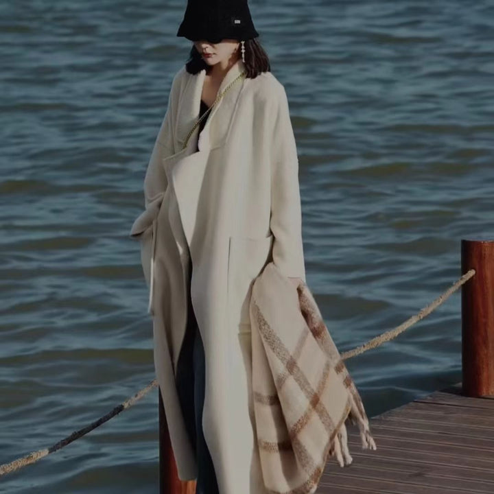 Women's Oversized Wool Blend Coat with Open Cut and Deep Inset Pockets Mune Fashion