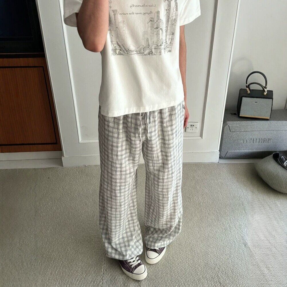 Men Comfortable Checked Casual Pants Mune Fashion