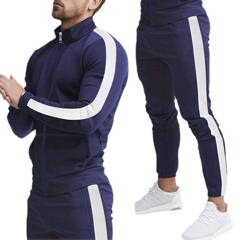 Men's retro striped zip training set with stand-up collar and tapered jogging pants Mune Fashion