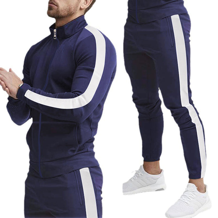 Men's retro striped zip training set with stand-up collar and tapered jogging pants Mune Fashion