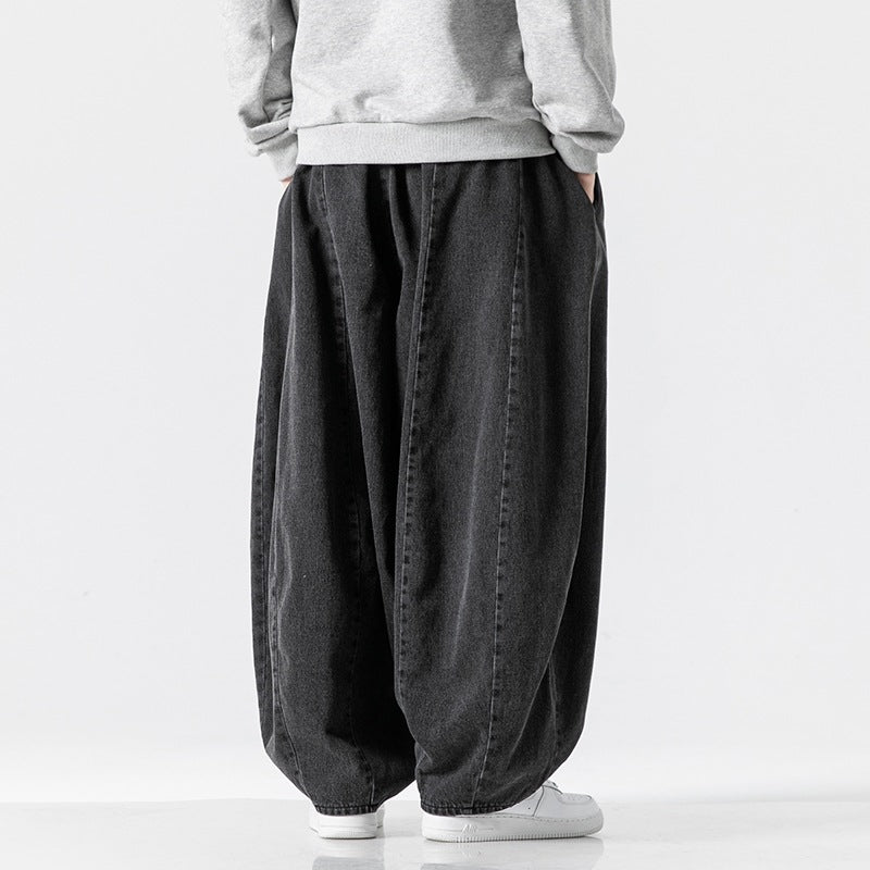 Men's Extra Wide Baggy Jeans in Balloon Cut with Drawstring Waistband and Elastic Hem Mune Fashion