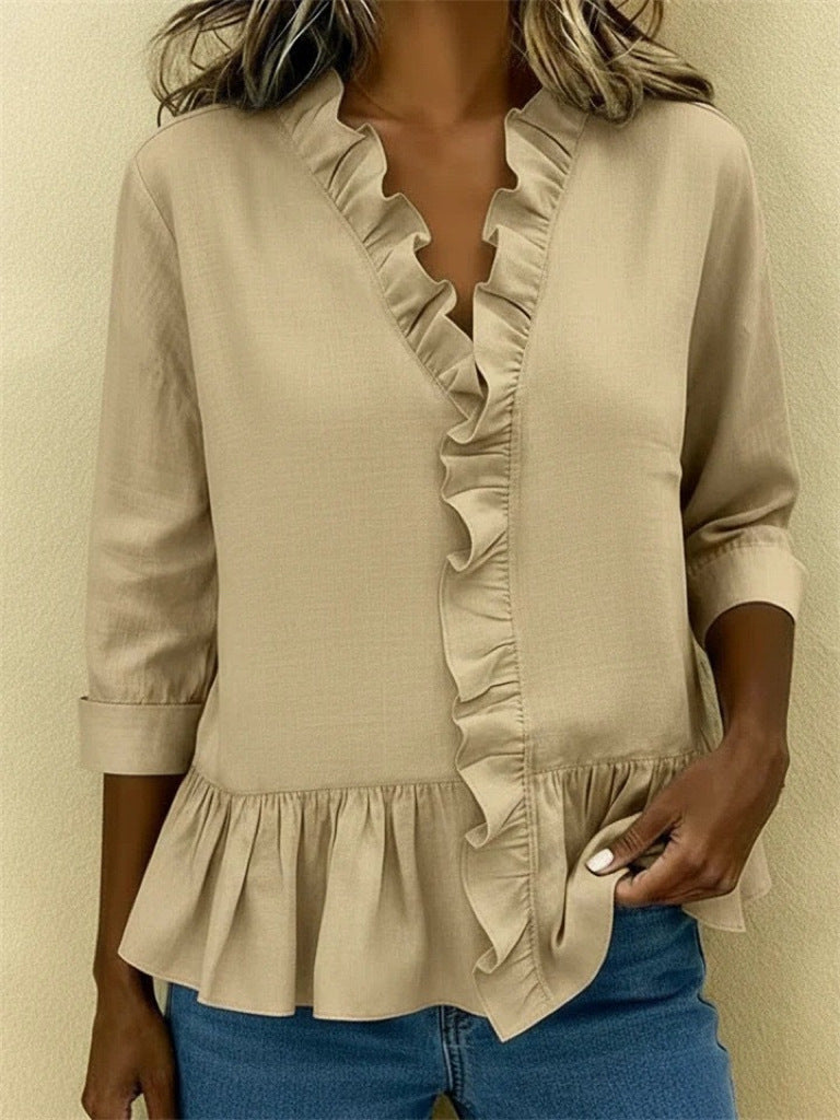 Ladies Elegant Blouse with Ruffles Mune Fashion