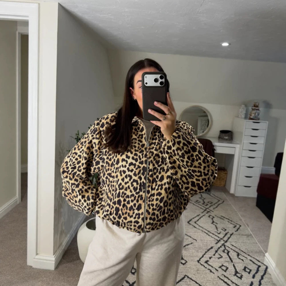 Women’s padded oversized bomber jacket with leopard print and stand-up collar Mune Fashion