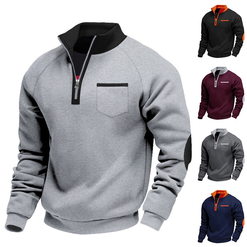 Men's Nano Fleece Half-Zip Pullover with Chest Pocket and Elbow Patches Mune Fashion