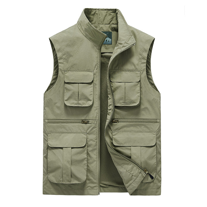 Men's multi-pocket utility vest with zipper, mesh lining & high stand-up collar Mune Fashion
