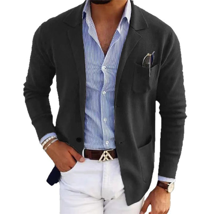 Men's knitted blazer with patch pockets, subtle lapel, and slightly tailored silhouette Mune Fashion