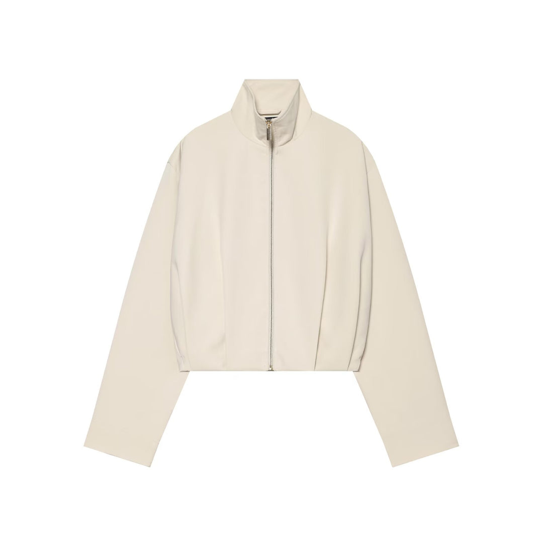 Women's cropped blouson jacket with high stand collar, boxy silhouette and continuous metal zipper Drune