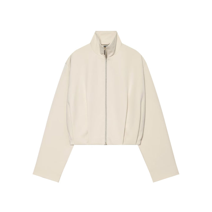Women's cropped blouson jacket with high stand collar, boxy silhouette and continuous metal zipper Drune
