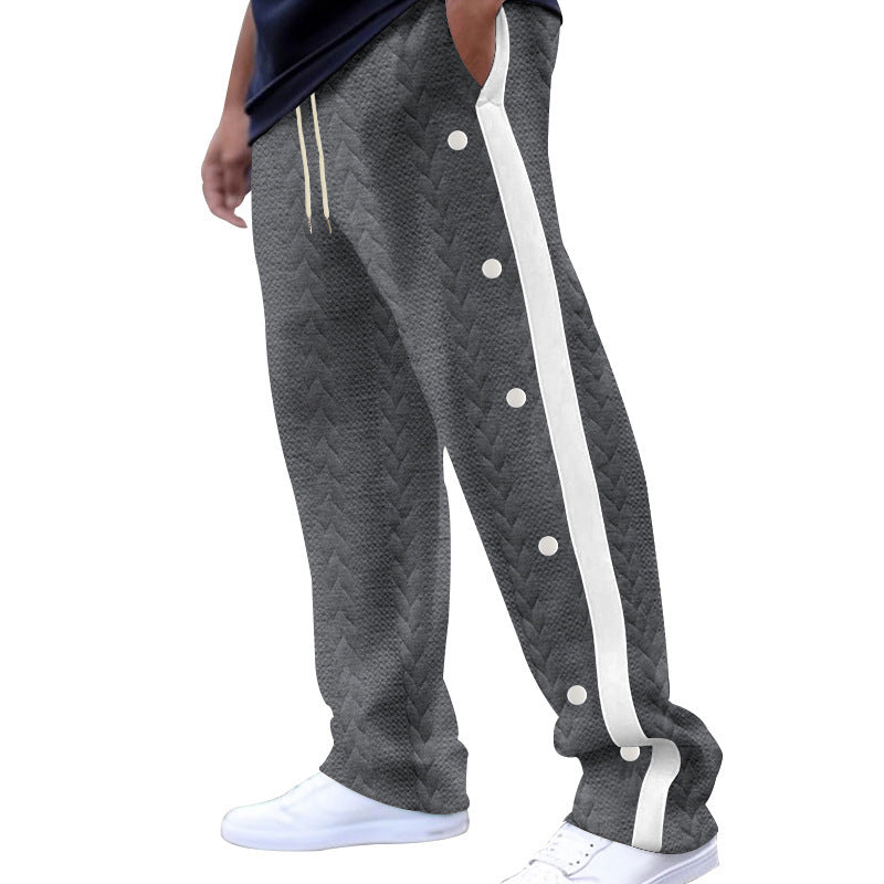 Men's quilted casual pants with continuous snap button placket and contrast stripes Mune Fashion
