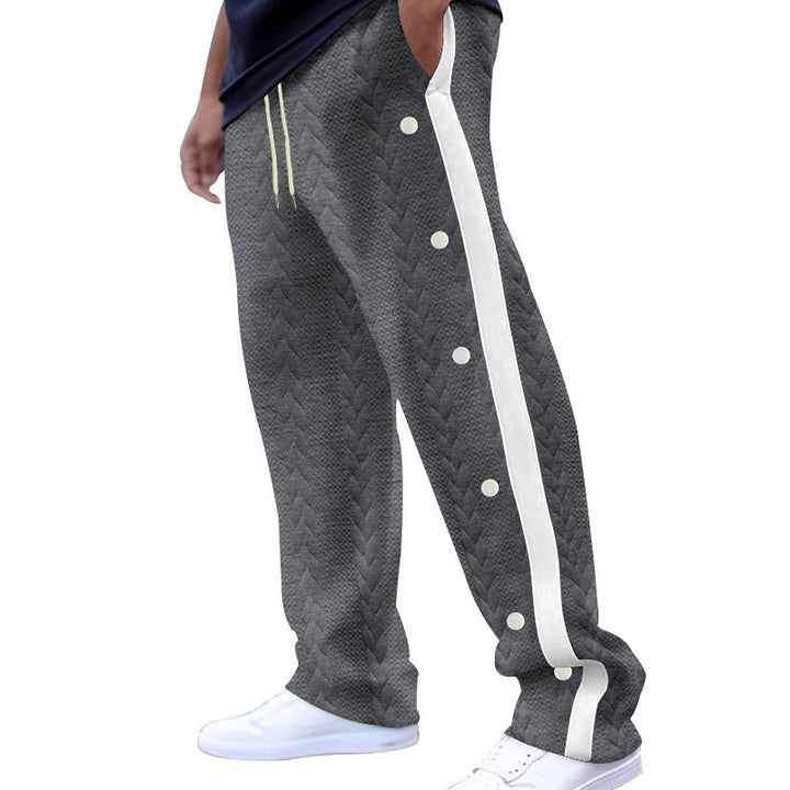 Men's quilted casual pants with continuous snap button placket and contrast stripes Mune Fashion