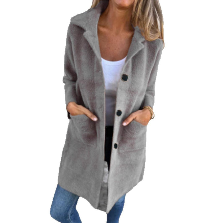 Women Teddy coat with oversized collar, decorative buttons and side pockets Drune