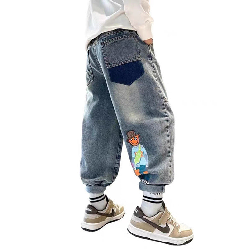 Men's Casual Baggy Jeans with Colorful Appliqués Mune Fashion