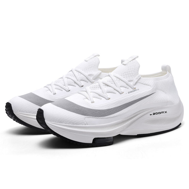 Unisex performance running shoe with sock-like knitted shaft, visible air cushioning, and responsive midsole Mune Fashion