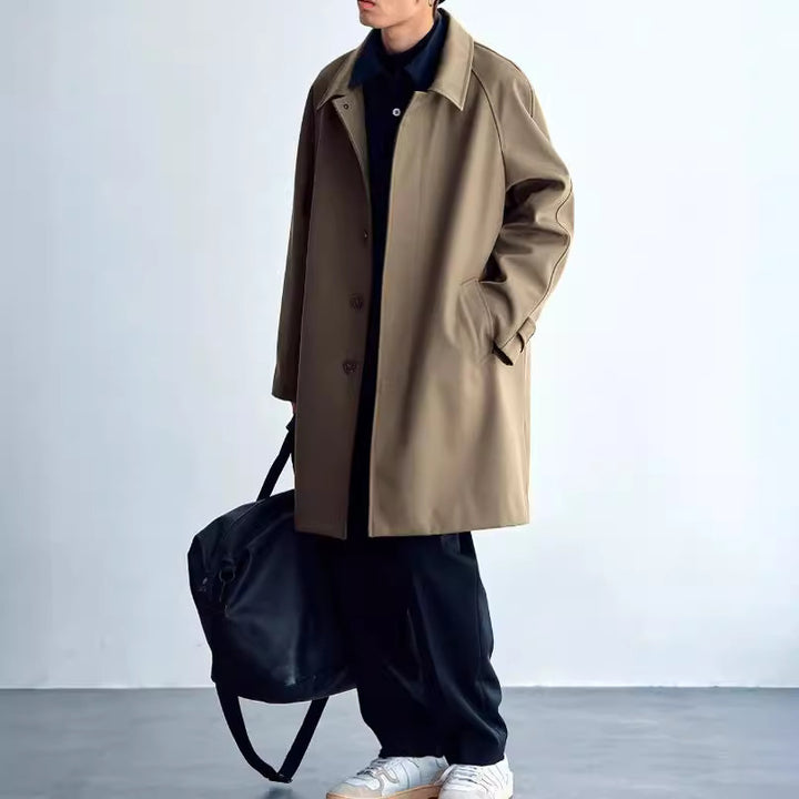 Men's Technical Wool Blend Coat with Straight Cut and Button Closure Mune Fashion