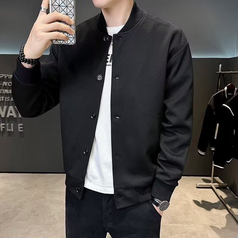 Men's Textured Bomber Jacket in Blouson Style with Snap Front and Ribbed Cuffs Mune Fashion