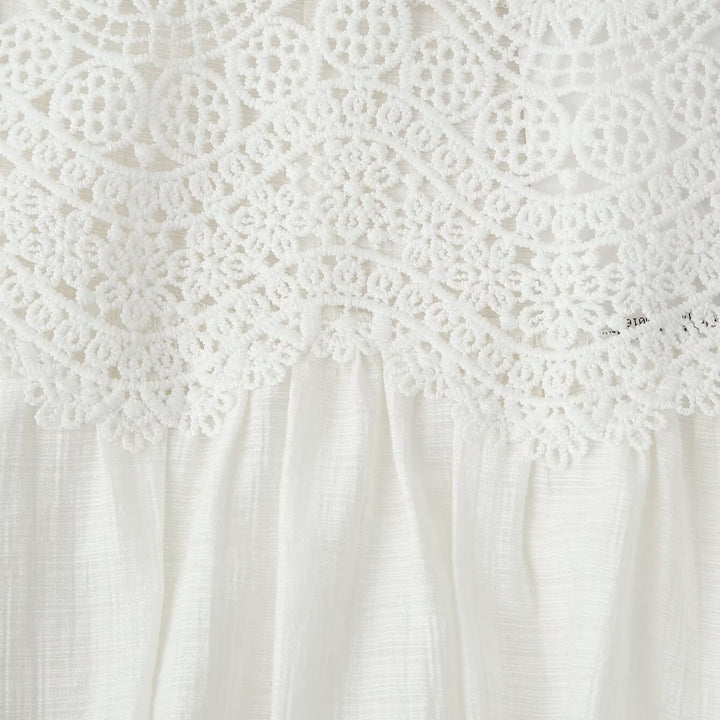 Ladies Romantic Lace Blouse with Stand Collar, Yoke and Balloon Sleeves Mune Fashion