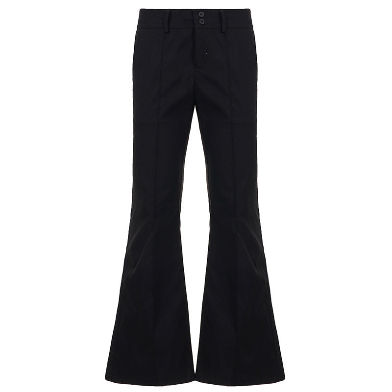 Ladies Figure-Hugging Stretch Flared Trousers with Crease and Waistband Mune Fashion