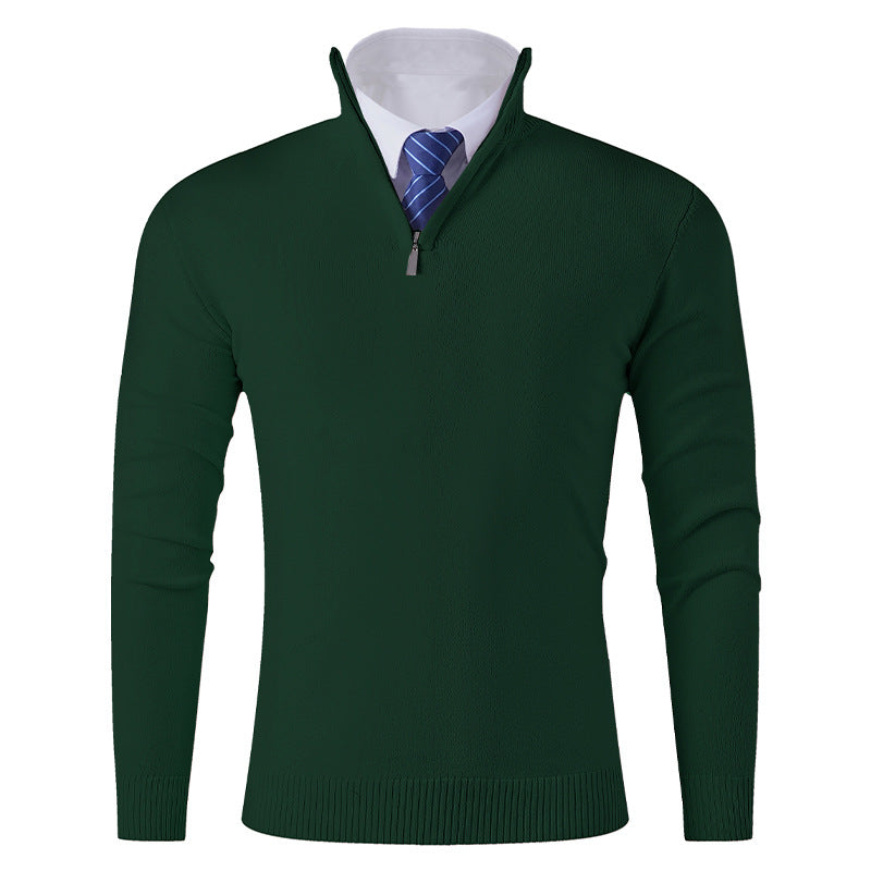 Men's Elegant Fine Knit Half Zip Sweater with Stand-Up Collar, Ribbed Hem and Slim Silhouette Mune Fashion