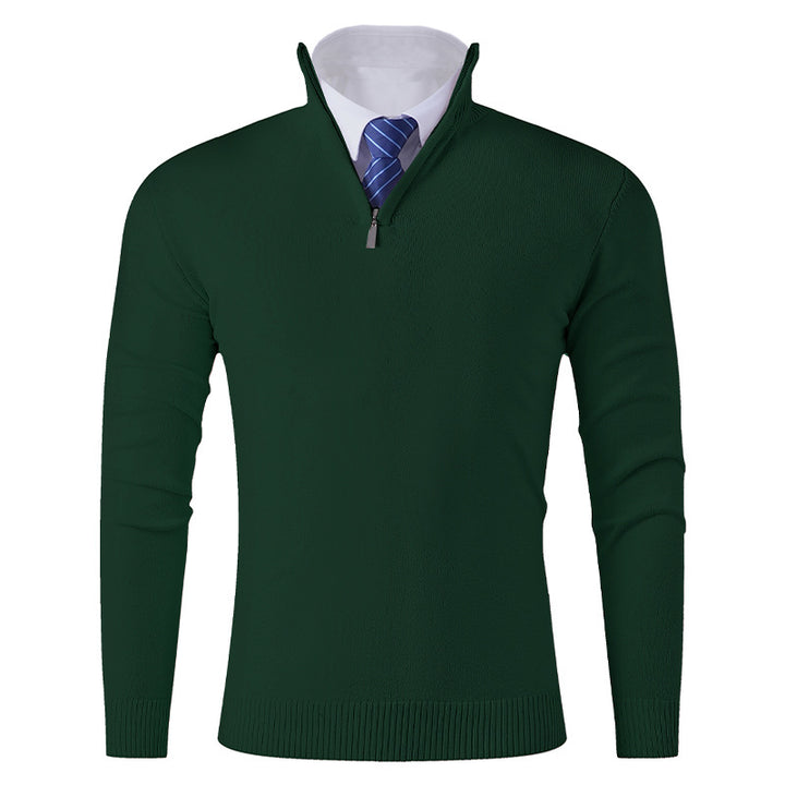 Men's Elegant Fine Knit Half Zip Sweater with Stand-Up Collar, Ribbed Hem and Slim Silhouette Mune Fashion