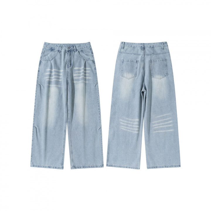 Women's Wide High-Waist Jeans in Vintage Denim with Used Effect Mune Fashion