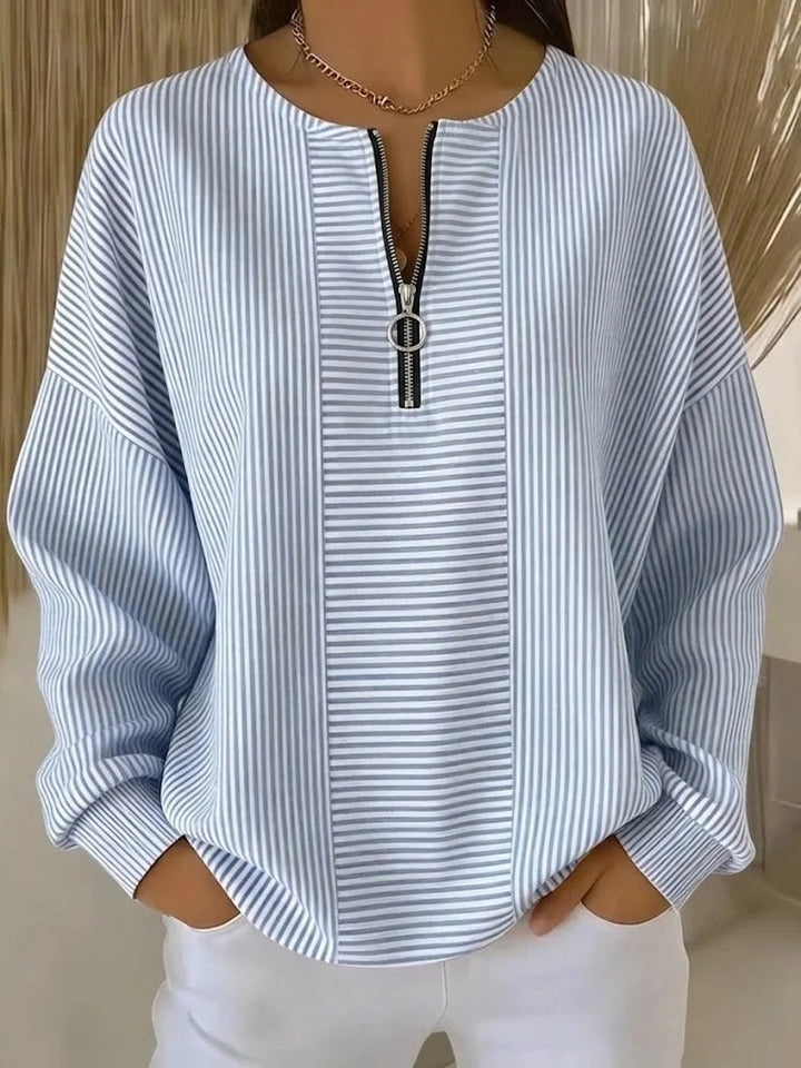 Women's Oversize Sweater with fine rib structure and short zipper Mune Fashion