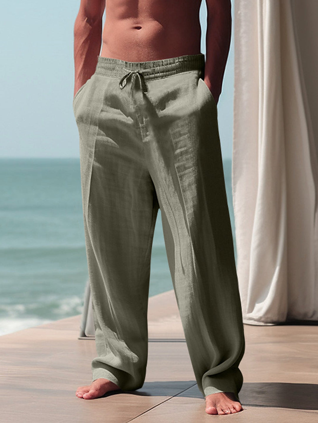 Men's Comfortable Linen Pants with Elastic Waistband and Side Pockets Mune Fashion