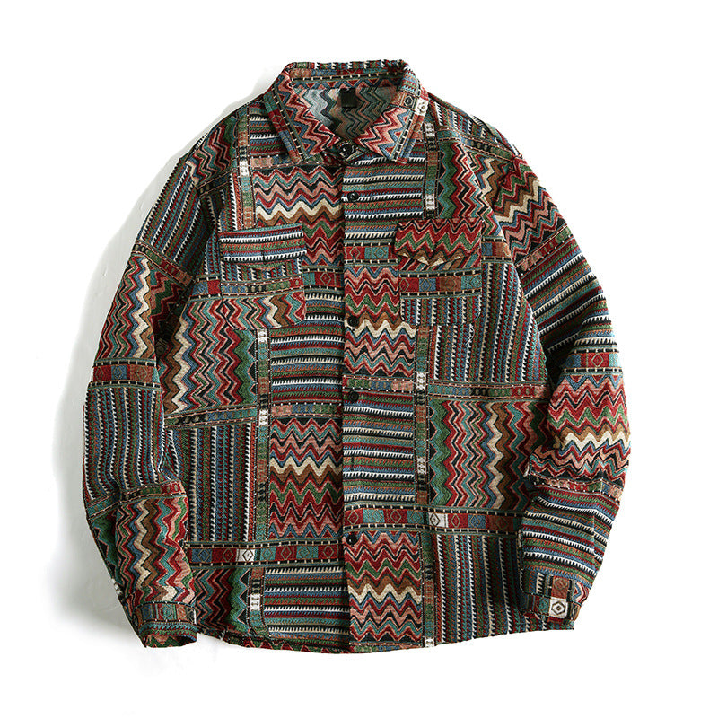Men's Patterned Overshirt Jacket in Patchwork Jacquard Mune Fashion
