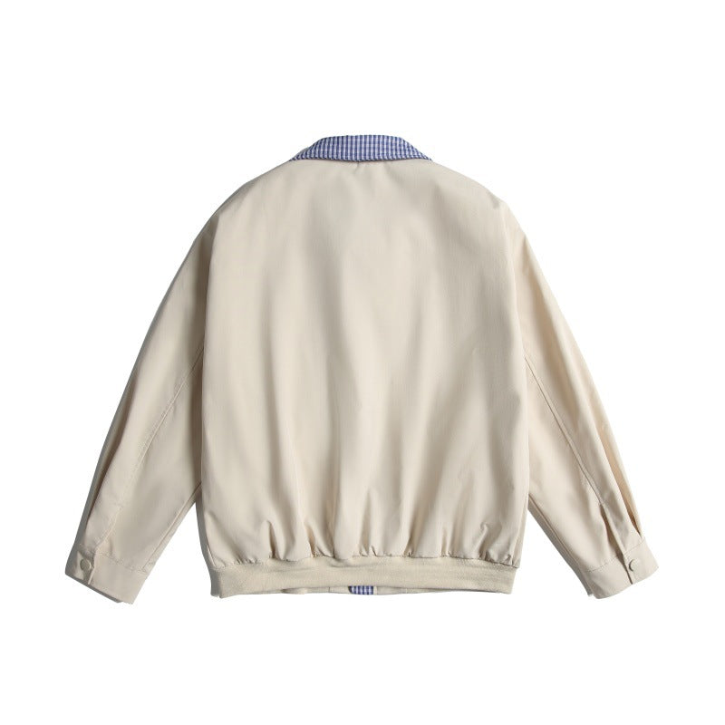 Men's Lightweight Harrington Bomber Jacket with Checkered Shirt Collar and Flap Pockets Mune Fashion