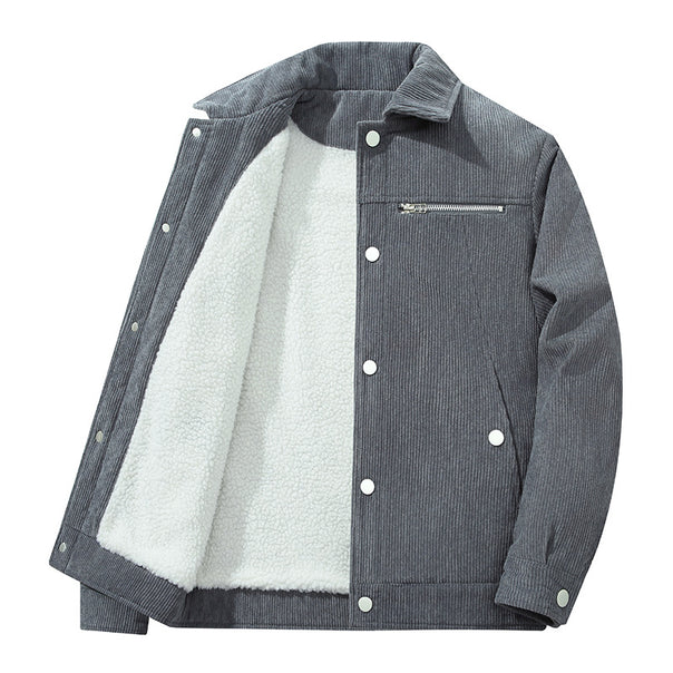 Men's cord trucker jacket with zippered chest pocket and snap front Mune Fashion
