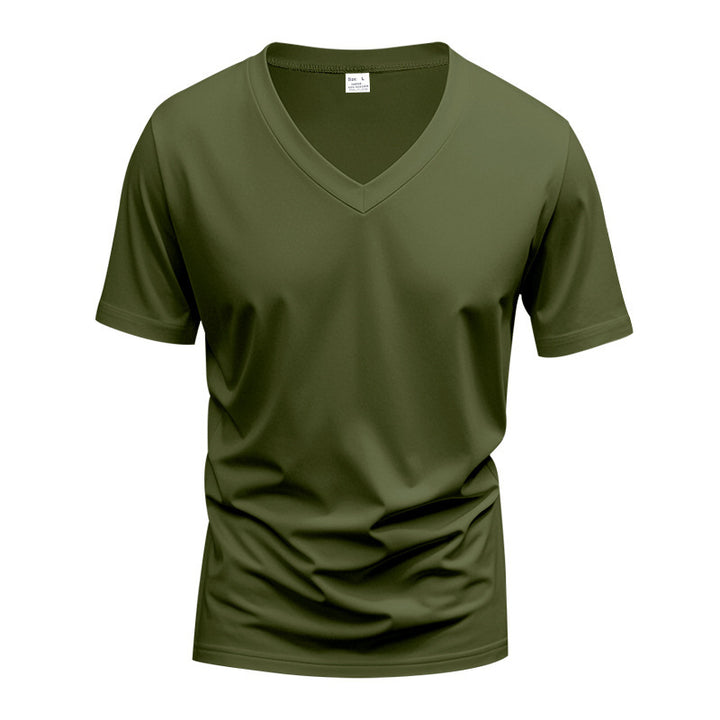Men's V-neck T-shirt made of stretch cotton with ergonomic shoulder cut and flat hem Mune Fashion