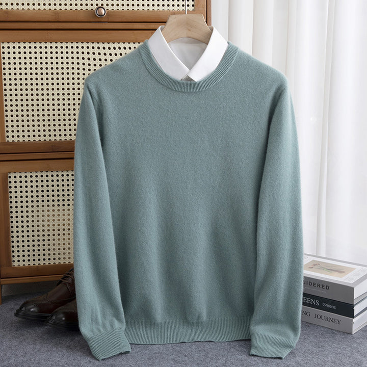 Men's Simple Round Neck Fine Knit Sweater Cashmere-like Feel with Ribbed Trims Mune Fashion